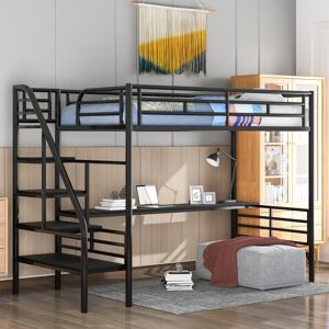 IGEMAN Twin Size Metal Loft Bed Frame with Desk, No Box Spring Needed Twin