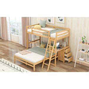 Bunk Bed with Built-in Desk and Three Drawers Twin over Full