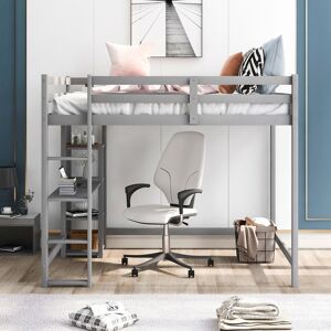 NOVABASA Full Size Loft Bed with Built-in Desk and Shelves Full