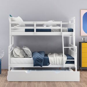 coffas Twin over Full Bunk Bed with Trundle, Ladder, and Guardrail in Sturdy Pine Wood Twin