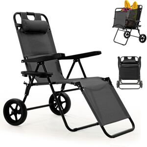 DoCred Folding Beach Chair, Lounge Chair with Wheels