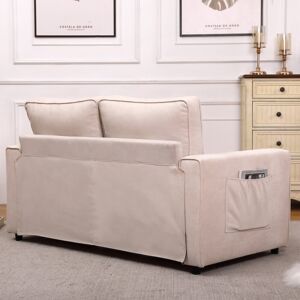 Upgraded Loveseat Sleeper Sofa Bed, Futon Sofa Bed with 2 Side Pocket, 3-in-1 Upholstery Floor Gaming Sofa Bed 2