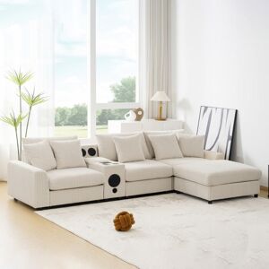 Direct Wicker Corduroy Sectional Sofa with Bluetooth Speakers and Console,USB Charger,Cup Holders,Storage,Ottoman 64.0 In. W X 33.0 In. H X 114.0 In. D