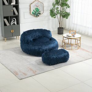 JZJ Faux Plush Lazy Sofa Upholstered Bean Bag Chair, Ottoman Low Back