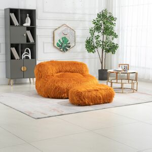 JZJ Faux Plush Lazy Sofa Upholstered Bean Bag Chair, Ottoman Low Back