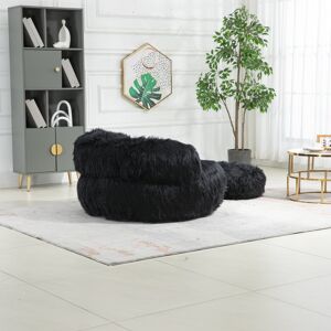 JZJ Faux Plush Lazy Sofa Upholstered Bean Bag Chair, Ottoman Low Back