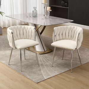 HOMEFUN Boucle Upholstered Tufted Side Dining Chair With Silver Legs（set of 2） Dining Height