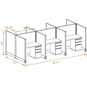 cubicles.com Office Cubicle Desk 53H 6pack Cluster Unpowered 3x4