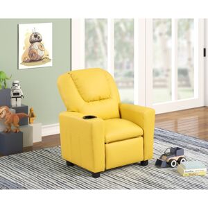 GEROJO Yellow PU Leather Kids Recliner Chair with Cupholder, Soft Seat and Back Cushion, Youth Recliner Chair Small