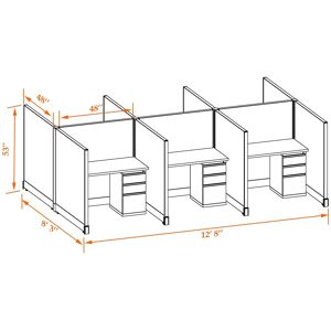 cubicles.com Office Cubicle Desk 53H 6pack Cluster Unpowered 4x4