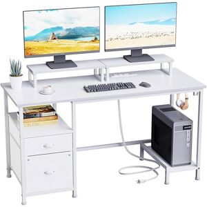 Perdix Chio LLC White Computer Desk with Drawer and Power Outlets N/A