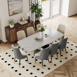 POVISON Modern Dining Table with Rectangular Sintered Stone Tabletop, Carbon Steel Leg, Minimalist Kitchen Dining Room Table 93.7