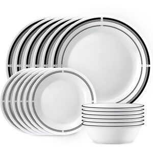 Green Scenic 18-Piece Round Dinnerware Set, Service for 6, Lightweight Round Plates, Vitrelle Triple Layer Glass, Chip and Scratch Resistant 15.0 In. L X 14.0 In. W X 13.0 In. H