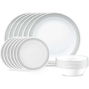 Green Scenic Vitrelle 18-Piece Service for 6 Dinnerware Set, Triple Layer Glass and Chip Resistant, Lightweight Round Plates and Bowls Set 15.0 In. L X 14.0 In. W X 13.0 In. H