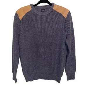 J. Crew Sweaters J. Crew Sweater Mens Medium Cotton W/ Leather Shoulder Patches Outdoor Hiking Color: Gray/Tan Size: M