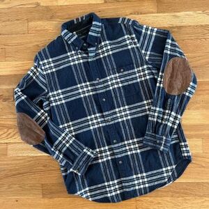 J. Crew Shirts J.Crew Navy Blue Wool Blend Elbow Patch Flannel Button-Down Shirt - Men's Medium Color: Blue Size: M