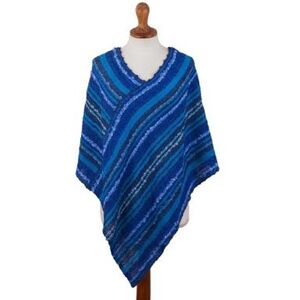 NOVICA Sierra Sky,'Hand Woven Blue Baby Alpaca Blend Poncho from Peru'
