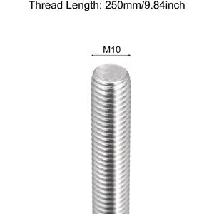 Unique Fully Threaded Rod Thread Pitch 304 Stainless Steel Right Hand Threaded Rods Bar Studs 3 Pcs M10 x 250mm