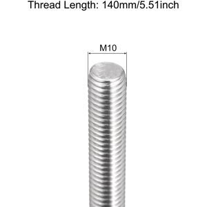 Unique Fully Threaded Rod Thread Pitch 304 Stainless Steel Right Hand Threaded Rods Bar Studs 3 Pcs M10 x 140mm