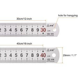 Unique Straight Ruler Set Stainless Steel Ruler - Silver Tone 12-inch 16-inch