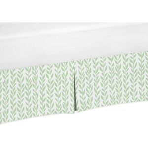 Sweet Jojo Designs Green and White Leaf Floral Collection Girl Crib Bed Skirt - Boho Farmhouse Sunflower Collection Green,White 52.0 In. X 28.0 In. X 15.0 In.