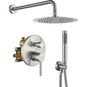 2-Function 10-In Wall Mounted Shower System Brushed Nickel 15.2 In. L X 9.84 In. W X 7.36 In. H