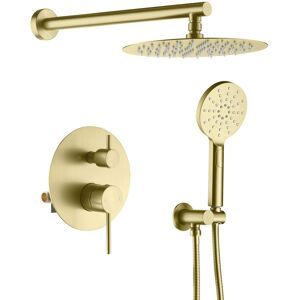 Kibi USA Circular Pressure Balanced 2-Function Shower System with Rough-In Valve Brushed Gold 21.0 In. W X 7.0 In. H X 15.0 In. D