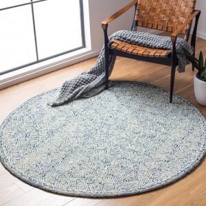 SAFAVIEH Handmade Micro-Loop Elsbeth Transitional Wool Rug Navy/Ivory 5' Round