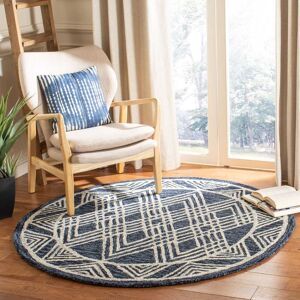 SAFAVIEH Handmade Micro-Loop Rengina Moroccan Wool Rug Navy/Ivory 5' Round