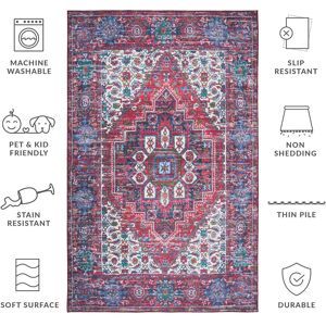SAFAVIEH Tucson Machine Washable Slip Resistant Rucsanda Oriental Rug Red/Blue 6' x 9'