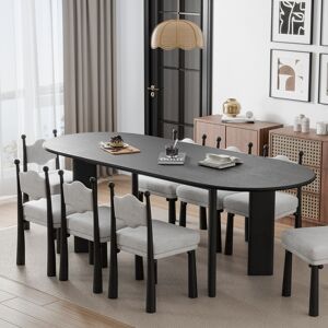 Lirago George Modern Solid Wood Dining Table Kitchen Tables with 3-4 Legs Black-Oval 79