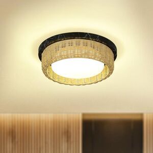 JAZAVA 12.6 /15 Inch Rattan Dimmable LED Ceiling Light, Painted Wood Black 12.6 Inch