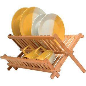 Bambusi Bamboo Dish Drying Rack - Collapsible 2-Tier Dish Drainer Kitchen Plate Rack - Foldable & Compact for Space-Saving Storage Natural 17.95 In. L X 13.5 In. W X 1.63 In. H