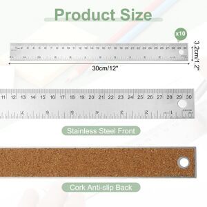 Unique Stainless Steel Ruler Cork Backed, 10Pcs 18 Inch Straight Edge Ruler - Silver 12 Inch