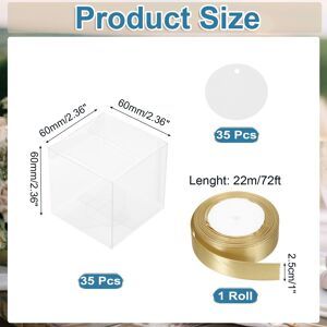 Unique Clear Gift Boxes for Favors with Gold Ribbon Blank Tags 60x60x60mm