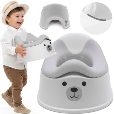 sun baby Potty til børn i alderen 18-36 måneder, skridsikre fødder, ergonomisk ryglæn, aftagelig indsats, op til 15 kg (hvid-grå + bjørnesticker)