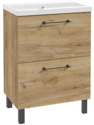 Badeværelsesskab med vask og 2 skuffer 50x80cm Stående Eg Craft Cassandra