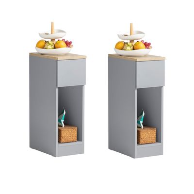 SoBuy 2-delt sæt Smalt natbord med skuffe og hylder - Grå 20x35x60cm FBT111-HGx2