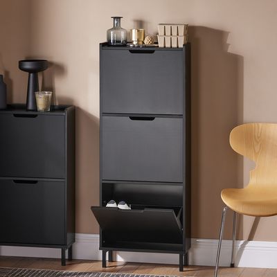 SoBuy Smalt skoskåp med 3 dörrar 50x19x129cm Svart FSR151-H-SCH
