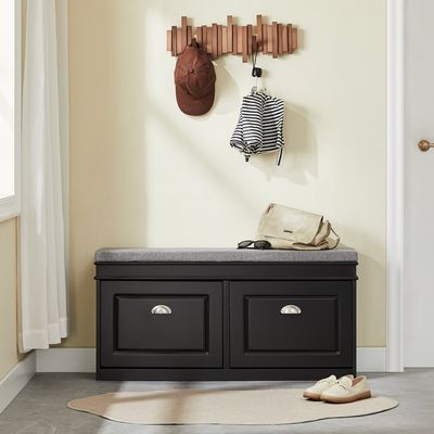 SoBuy Skoskab med bænk og 2 klapdøre – 104×24×51 cm Sort FSR64-SCH