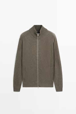 Massimo Dutti - Male - Cardigan I 100 % Kashmir Med Lynlåslukning - Grøn - S