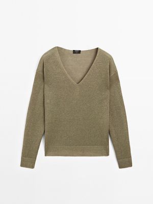 Massimo Dutti - Dame - Langærmet Sweater I 100% Hør - Grøn - S