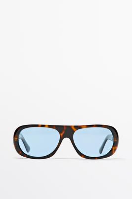 Massimo Dutti - Female - Brede Solbriller Med Skildpaddeskjoldseffekt - Blå - 01