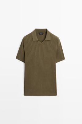 Massimo Dutti - Male - Polosweater I Kabelstrik Af 100 % Bomuld - Grøn - S