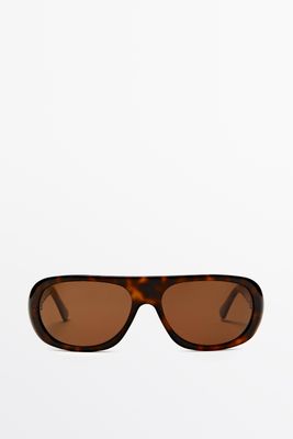 Massimo Dutti - Female - Ovale Solbriller Med Skildpaddeskjoldseffekt - Brun - 01