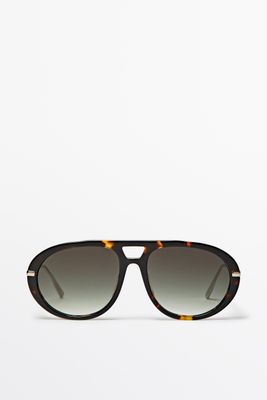 Massimo Dutti - Female - Aviator-Solbriller Med Skildpaddeskjoldseffekt - Grøn - 01