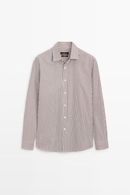 Massimo Dutti - Male - Regular Fit Skjorte I 100 % Bomuld Med Striber - Grøn - Xxl