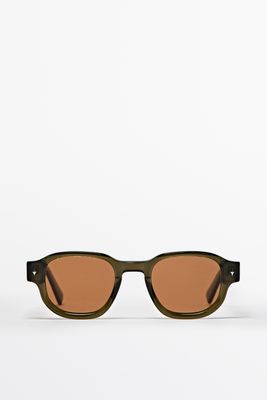 Massimo Dutti - Male - Geometriske Solbriller - Kaki - 01