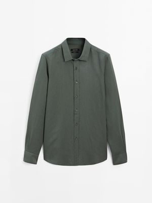 Massimo Dutti - Herre - Regular Fit Skjorte I Bomuldsblanding - Grøn - L