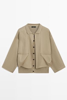 Massimo Dutti - Female - Cardigan I Bomulds- Og Hørblanding Med Lommedetaljer - Grøn - M